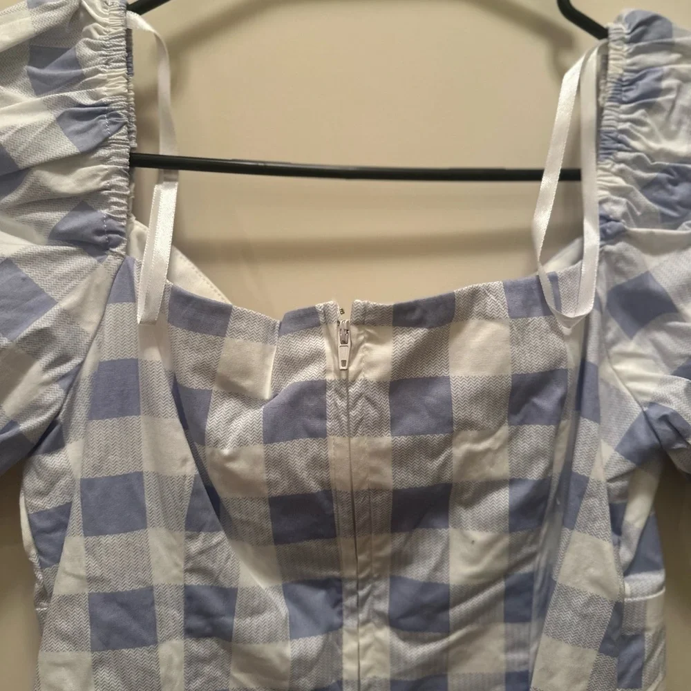 🐣City Triangles Light Blue and White Plaid Mini Dress